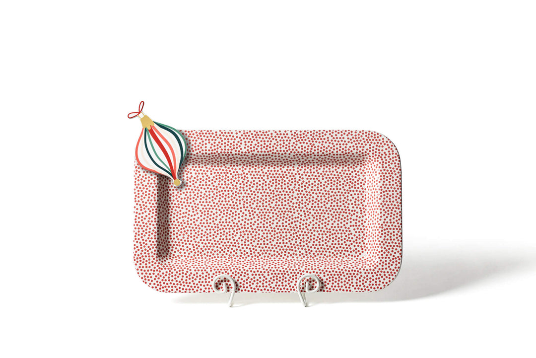 Holiday Attachment on Mini Entertaining Rectangle Serving Platter Red Small Dot Design