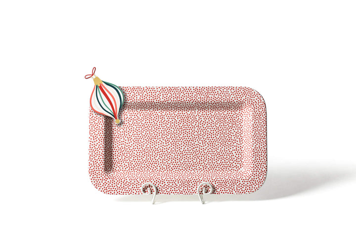 Holiday Attachment on Mini Entertaining Rectangle Serving Platter Red Small Dot Design