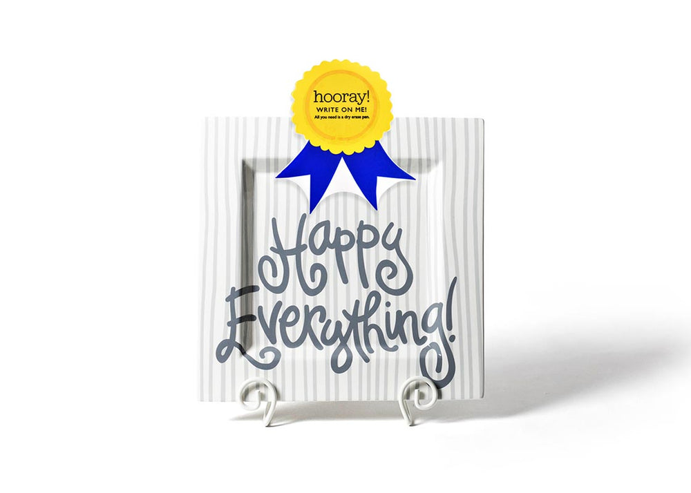 Stone Skinny Stripe Big Square Serving Platter on Plate Stand with Blue Ribbon Big Attachment