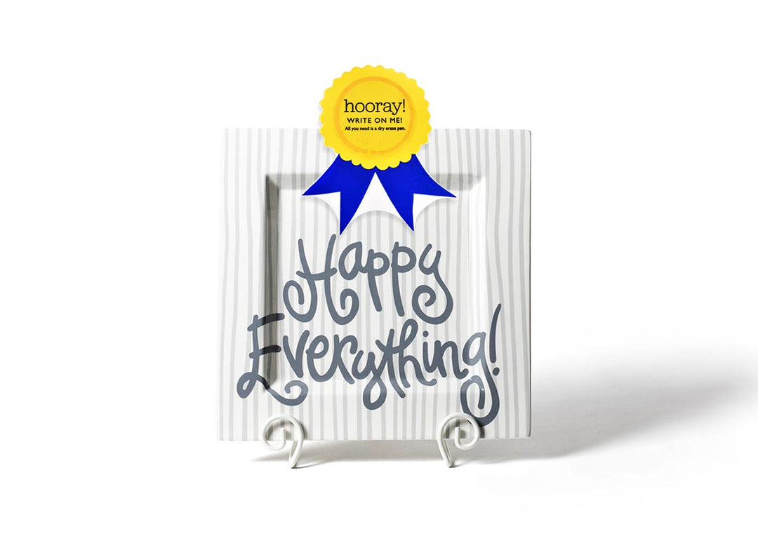 Stone Skinny Stripe Big Square Serving Platter on Plate Stand with Blue Ribbon Big Attachment