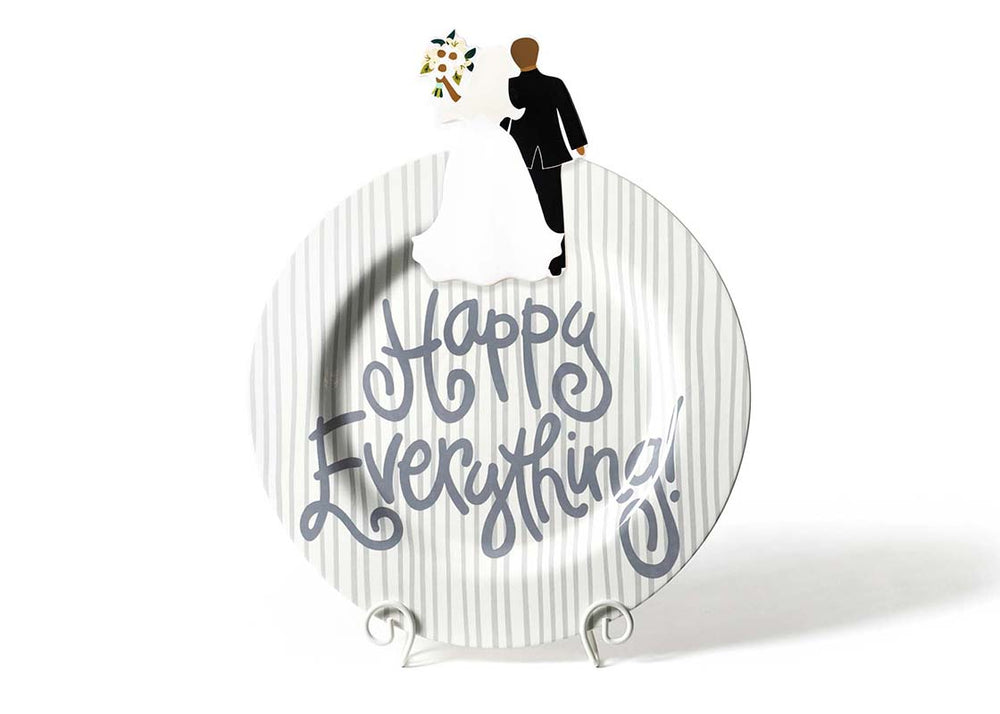 Stone Skinny Stripe Big Happy Everything! Round Platter on Stand with Bride Groom Big Attachment