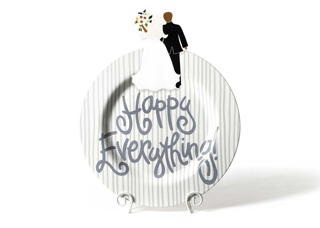 Stone Skinny Stripe Big Happy Everything! Round Platter on Stand with Bride Groom Big Attachment