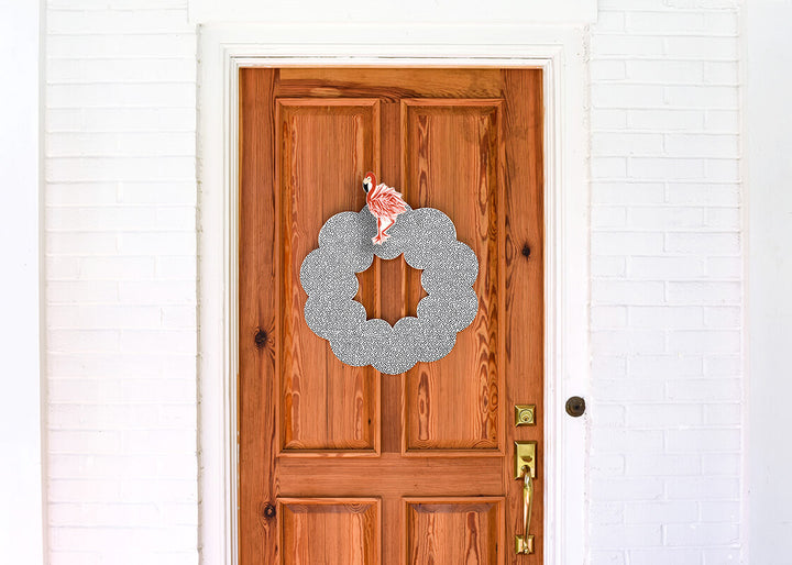 Flamingo Big Attachment on Black Small Dot Big Wooden Wreath