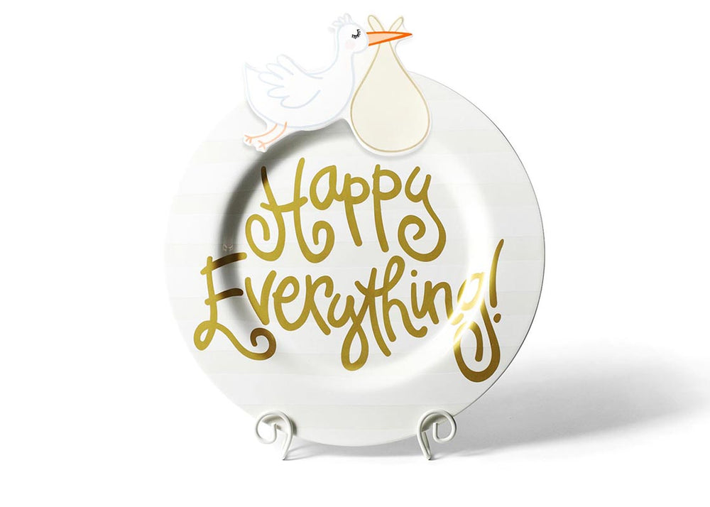 White Stripe Big Happy Everything! Round Platter on Plate Stand with Flying Stork Big Attachment