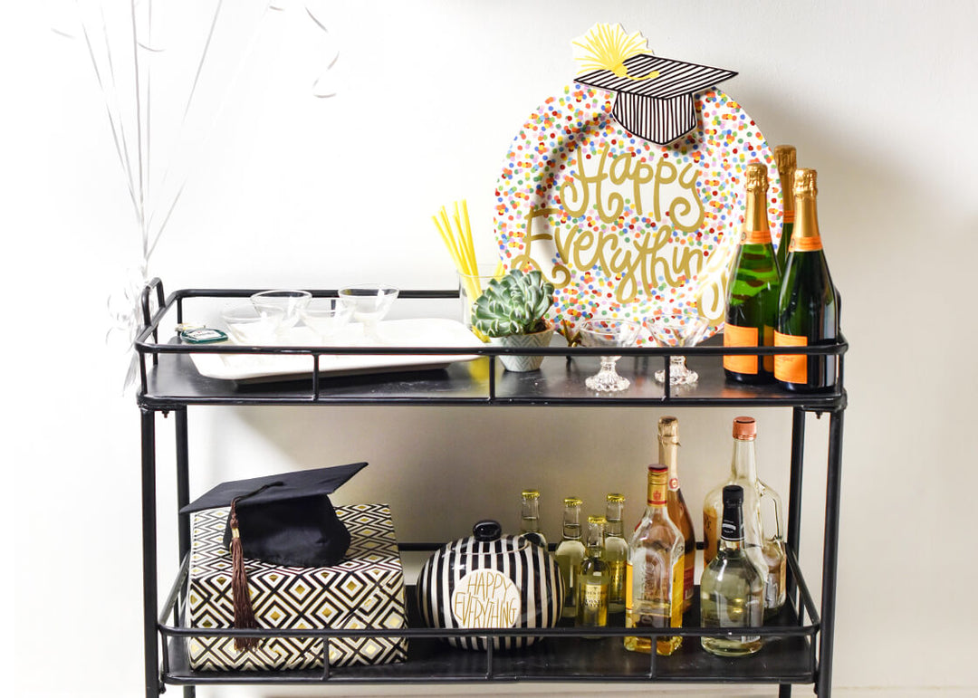 Big Attachment Striped Graduation Cap Design on Happy Dot Big Round Platter