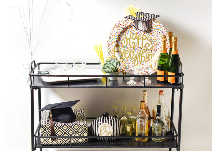 Big Attachment Striped Graduation Cap Design on Happy Dot Big Round Platter