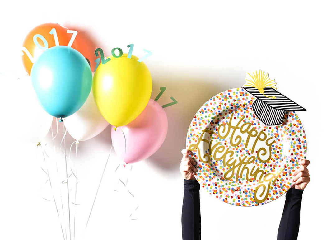 Balloons and Happy Dot Big Round Platter with Striped Graduation Cap Big Attachment