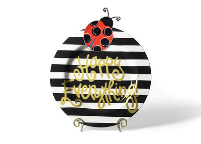 Black Stripe Big Happy Everything! Round Platter on Plate Stand with Ladybug Big Attachment