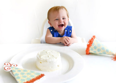 Pom Hat Big Attachment on White Stripe Big Round Platter for Baby's Birthday