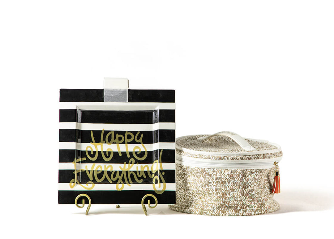 Black Stripe Big Square Serving Platter with Plate Stand and Attachment Bag