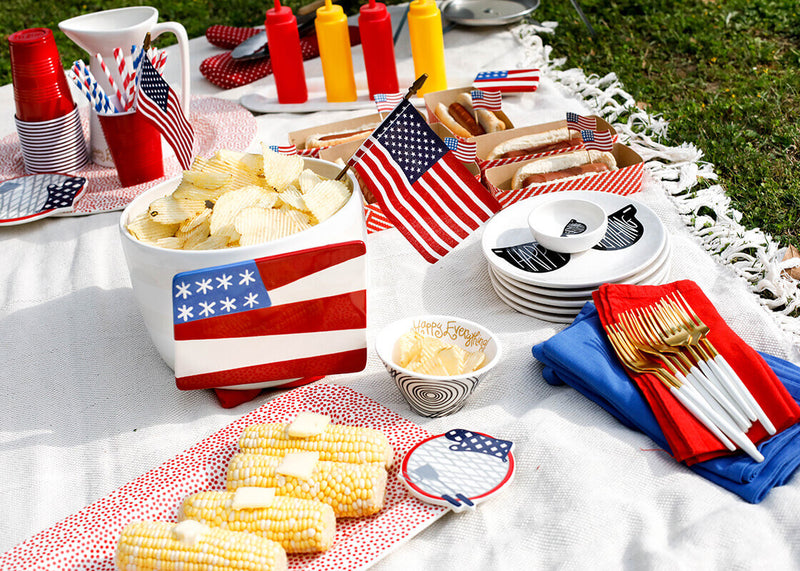 White Stripe Serveware Coordinates with Other Happy Everything! Designs at Patriotic Picnic