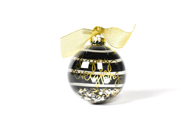 Black Stripe Glass Globe Ornament with Gold Bow