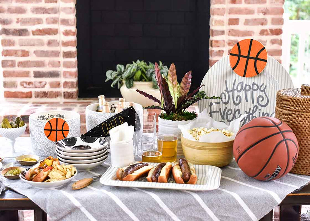 Sports-themed Table Including Basketball Mini Attachemeent on Black Small Dot Mini Bowl