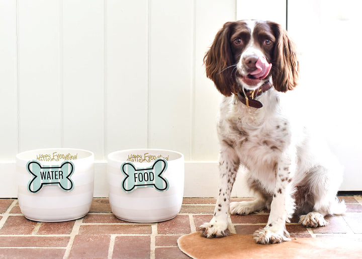 Food Station for Fido with Mini Bowls in White Stripe Design