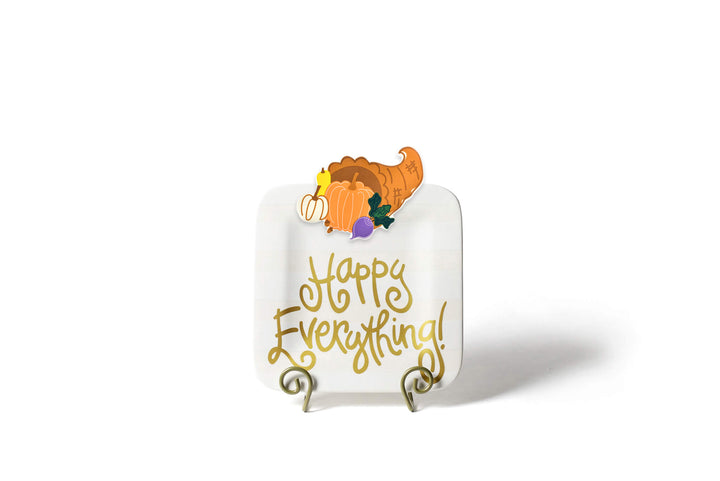White Square Happy Everything! Plate with Mini Attachment Cornucopia Design