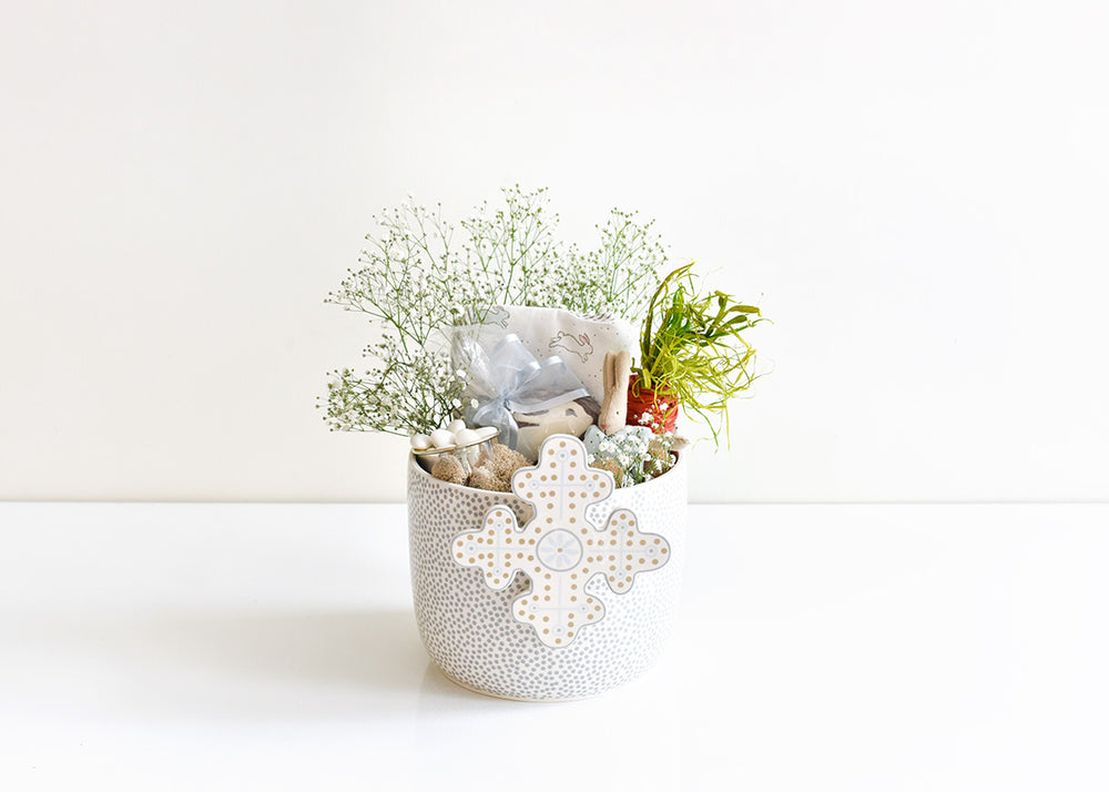 Easter-themed Gift in Stone Small Dot Mini Bowl with Neutral Cross Mini Attachment