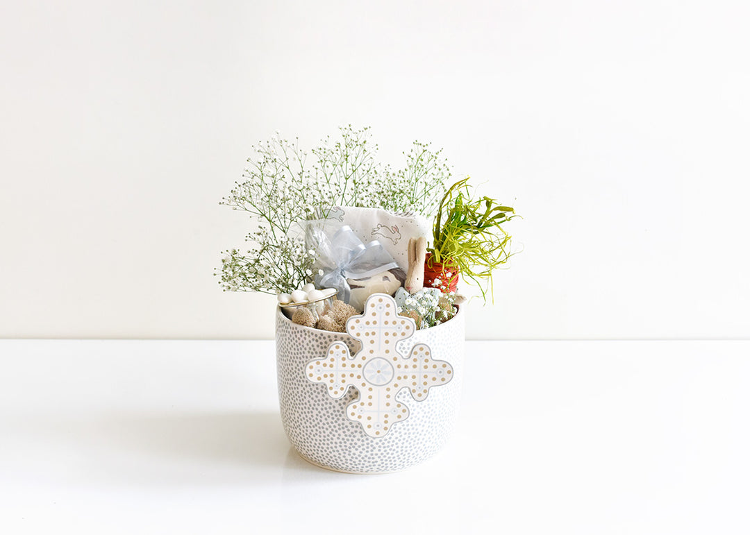 Easter-themed Gift in Stone Small Dot Mini Bowl with Neutral Cross Mini Attachment