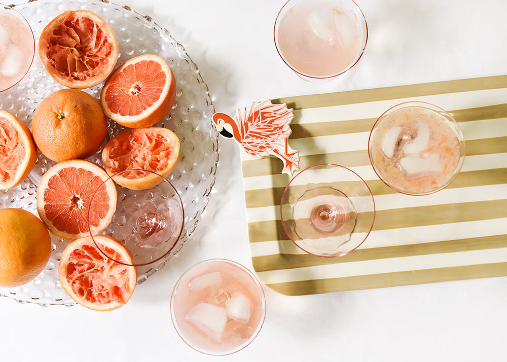 Flamingo Mini Attachment on Neutral Stripe Mini Entertaining Rectangle Platter