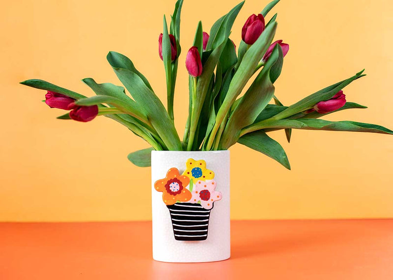 White Small Dot Mini Oval Vase with Flowers Mini Attachment