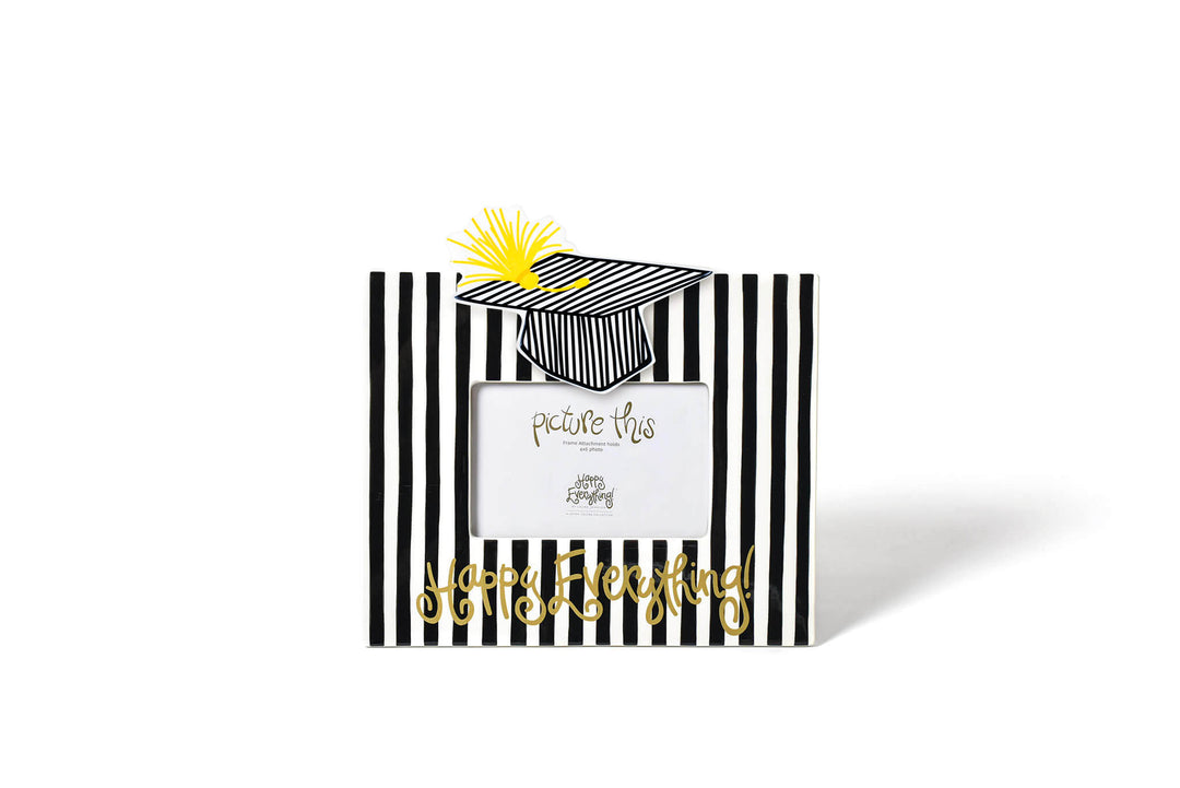 Black Stripe Mini Happy Everything! Frame with Striped Graduation Cap Mini Attachment