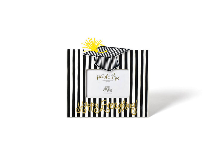 Black Stripe Mini Happy Everything! Frame with Striped Graduation Cap Mini Attachment