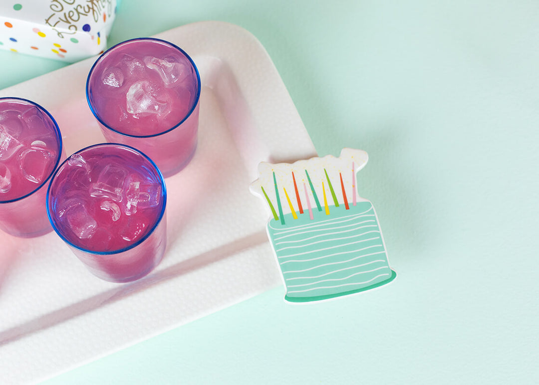 Sparkle Cake Mini Attachment on White Stripe Mini Rectangle Platter