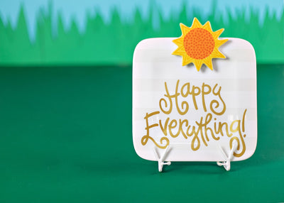 Happy Everything! Mini Rectangle Platter on Plate Stand with Mini Attachment Sun Design
