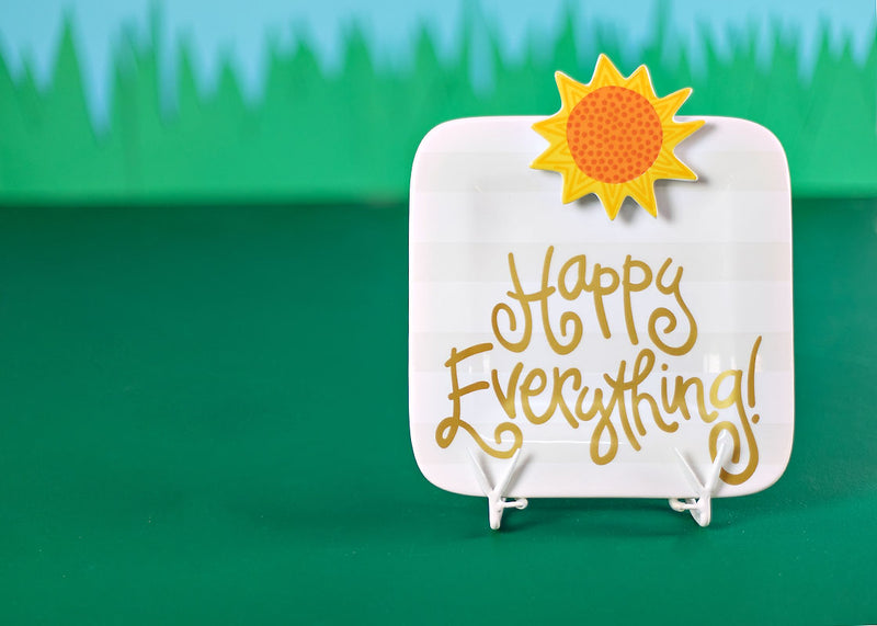 Happy Everything! Mini Rectangle Platter on Plate Stand with Mini Attachment Sun Design