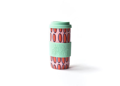Soft Red and Blue Repeating Beaning Design Ceramic Travel Mug