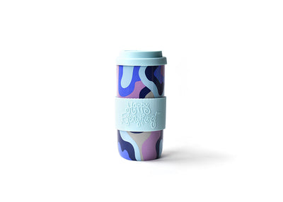 Slim Design Colorful Ceramic Coffee Mug with Light Blue Silicone Lid and Wrap