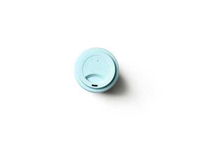 Top View of Spill-free Light Blue Silicone Lid on Travel Mug