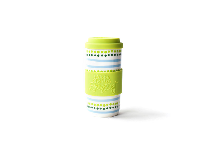Lime Green Silicone Wrap and Lid on Ceramic Travel Mug