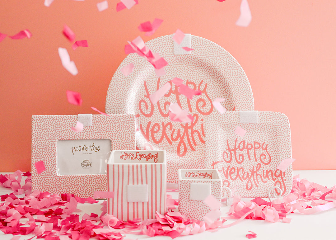 Pink Small Dot Big Happy Everything! Round Platter