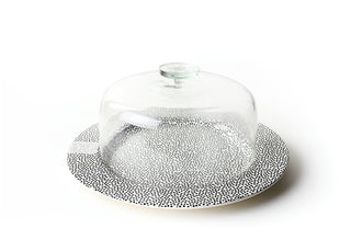 Black Big Round Entertaining Platter with Large Glass Dome