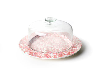 Red Big Round Entertaining Platter with Large Glass Dome