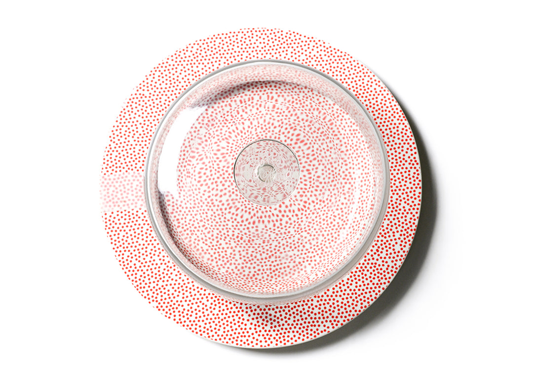 Red Big Round Entertaining Platter with Large Glass Dome