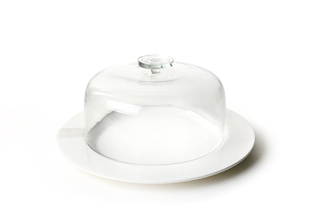 White Big Round Entertaining Platter with Large Glass Dome