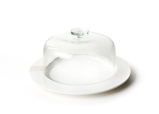 White Big Round Entertaining Platter with Large Glass Dome
