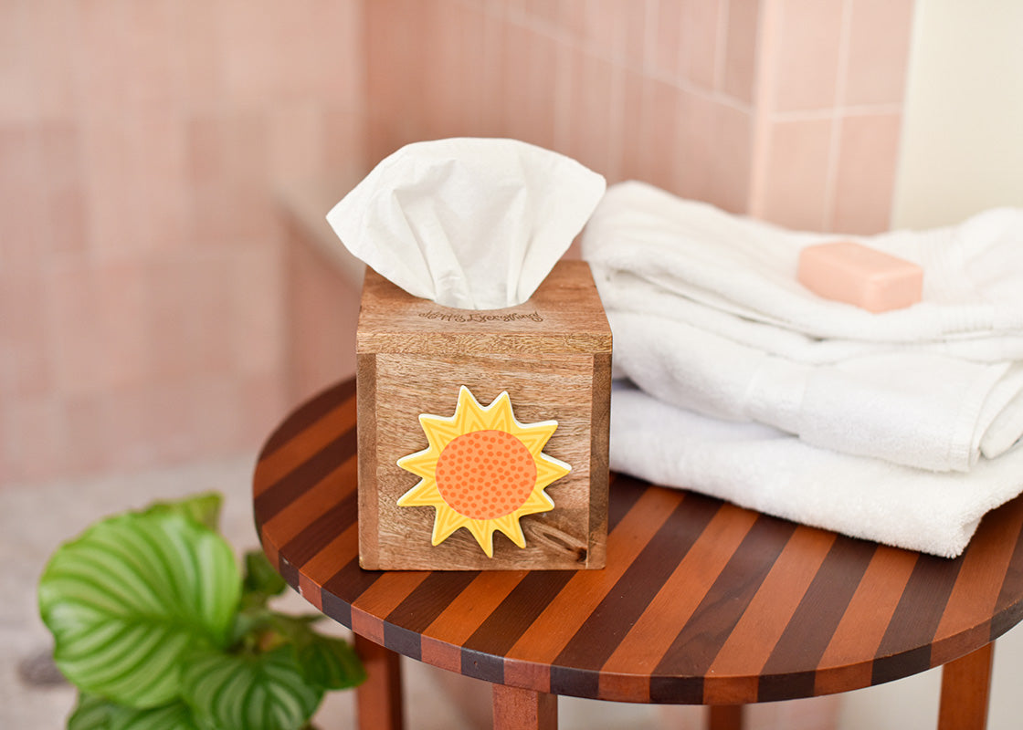 Mini Square Wood Tissue Box Cover | Happy Everything!