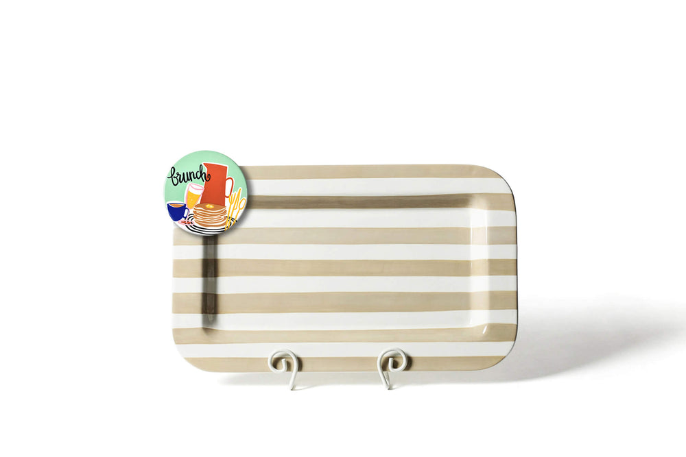 Brunch Attachment on Mini Rectangle Serving Platter Neutral Stripe Design