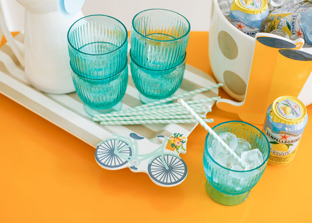 Spring-theme Tablescape with Neutral Stripe Serving Platter Mini Rectangle