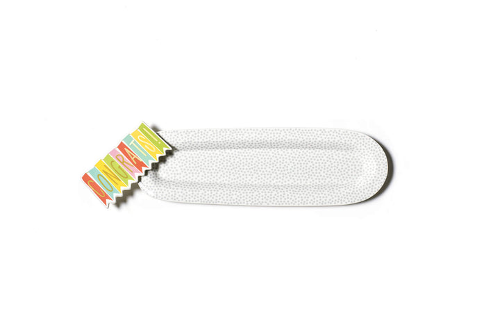 Mini Skinny Oval Platter In Stone Small Dot Design with Congrats Mini Attachment