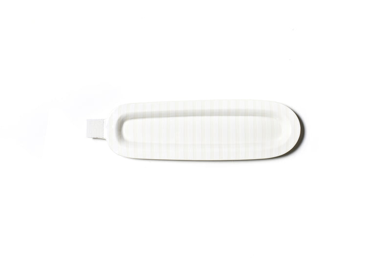 Hook-and-Loop Attachment on White Stripe Mini Skinny Oval Serving Platter