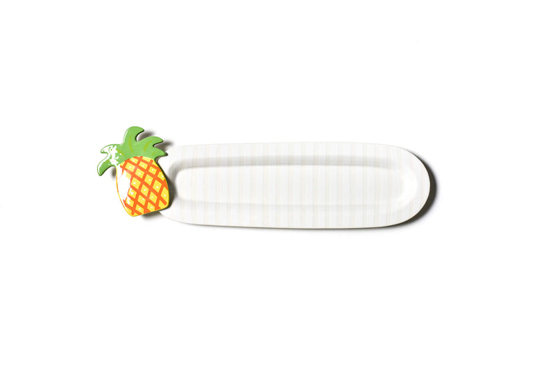 Mini Skinny Oval Platter in White Stripe Design with Pineapple Mini Attachment