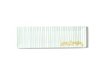 Mint Stripe Skinny Rectangle Tray Gold Writing Happy Everything!
