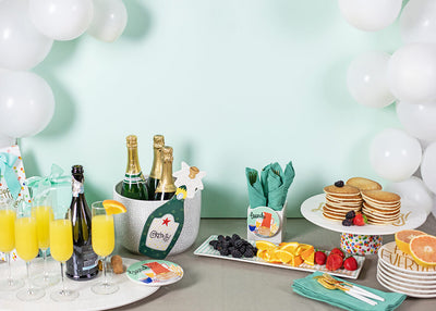 Brunch Tablescape with Happy Everything! Serveware Including Mint Stripe Skinny Rectangle Tray