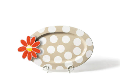 Oval Serving Platter in Neutral Dot Design with Red Flower Big Attachment