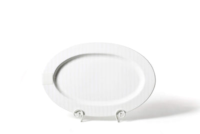 Big White Oval Serving Platter White Stripe Design with Hook-and-Loop Attachment