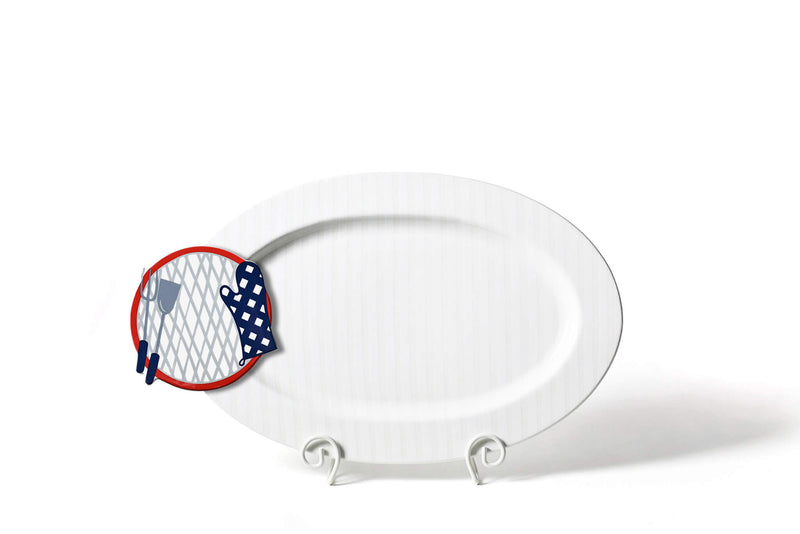 Grill Big Attachment on White Stripe Big Oval Serving Platter