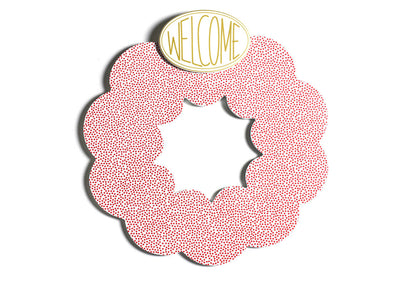 Big Attachment Welcome on Wooden Wreath Red Small Dot Design